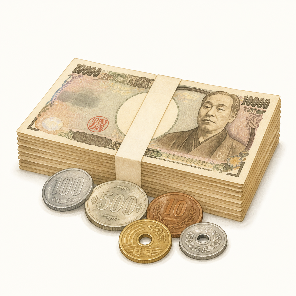 費用を表す紙幣と硬貨のイラスト