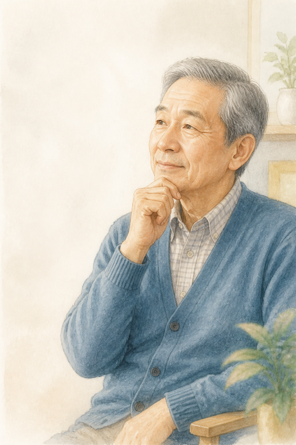 見積りについて考える高齢の男性