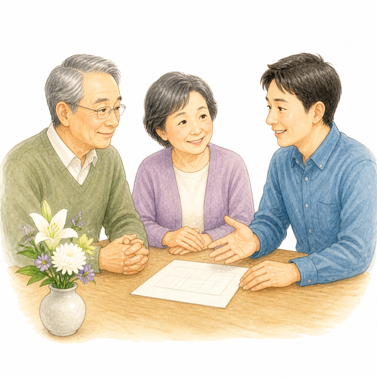 家族で相談するイラスト
